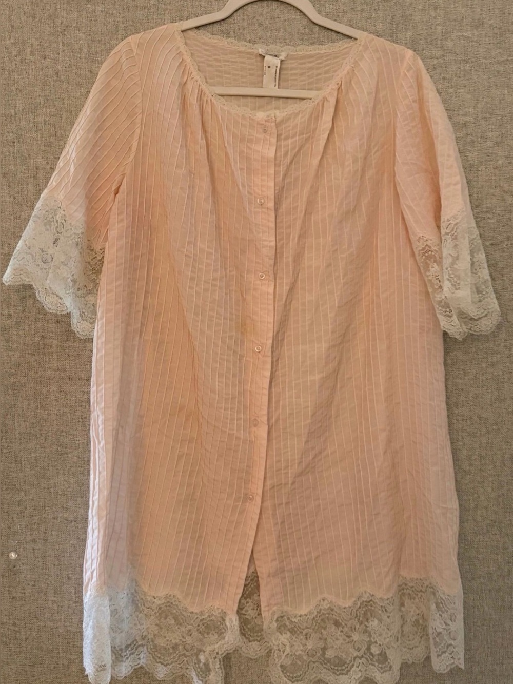 Vintage Christian Dior Peach Pink Lace-Trim Chemise Nightgown lingerie